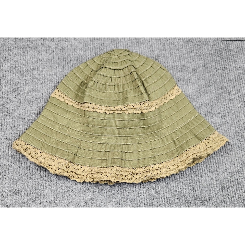 Memar Italy Olive Green Cotton Crochet Lace Trim Bucket Hat Made in Italy